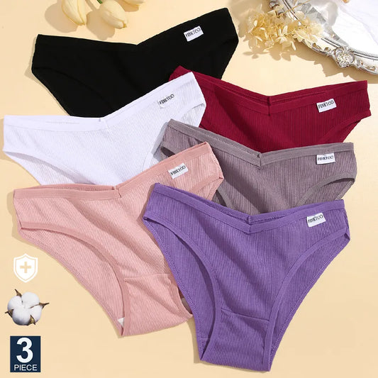 Our finetoo 3PCS/Set Cotton Panties Female Underpant Sexy Panties Women Briefs Soft Underwear Plus Size Solid Color Panties Lingerie