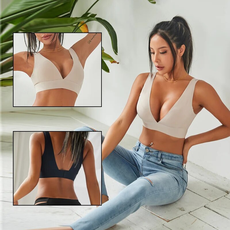 Our Deep V Sexy Push Up Bra Seamless Bralette For Women Backless Brassieres Padded Tank Tops Female Ladies Bras Intimates Lingerie special design