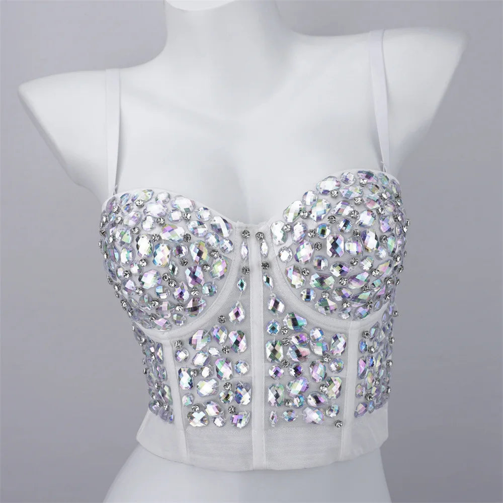 Our Rhinestone Streetwear Push Up Bustier Top Women Underbust Corset Fashion Lingerie Crop Tops Woman Clothes Bralette