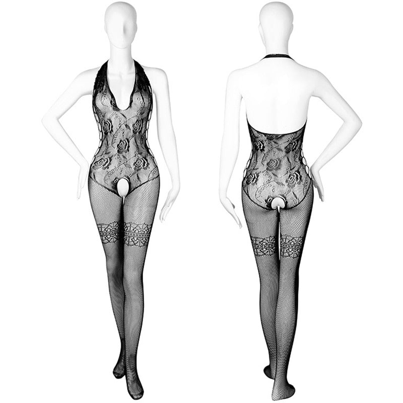 Fransisca Crotchless Tights For Women Sexy Lingerie Mesh Body Stockings Backless bodysuits Hollow Pantyhose Fishnet Floral Print Erotic Tights for a hot night bottomless