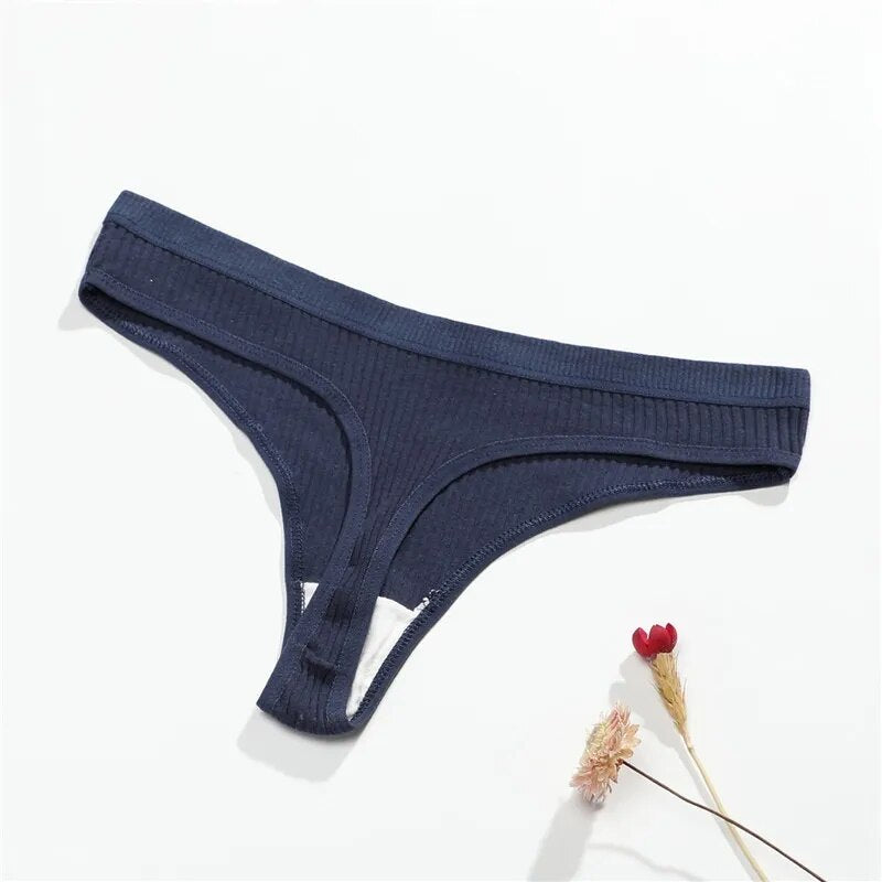 Betty G-string/ thong 2pcs Women'S cotton Panties Seamless Ribbed Thongs Low Waist Underpants Comfortable