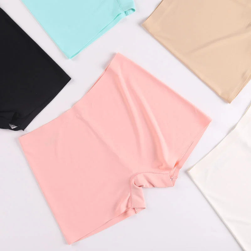 Our 2Pcs Women Ice Silk Boxer Panties Cotton Crotch Antibacterial Underpants Sexy Seamless Safety Pants Thin Fast Dry Underwear