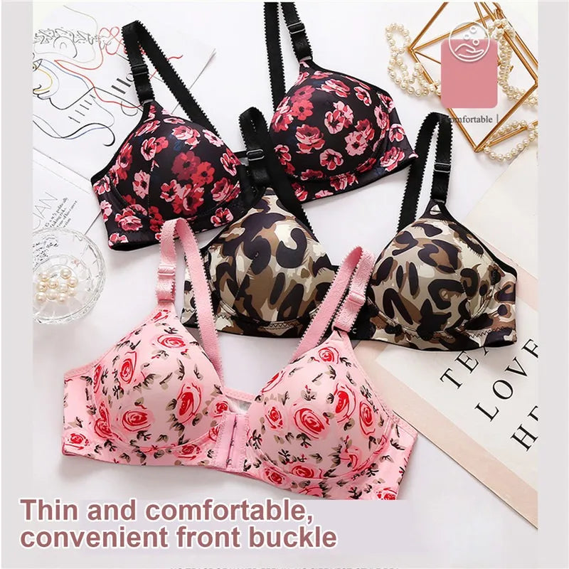 Sexy Push Up Bras Front Closure Floral Brassiere Wireless Bralette Breast Seamless Bras For Women Underwear Plus Size