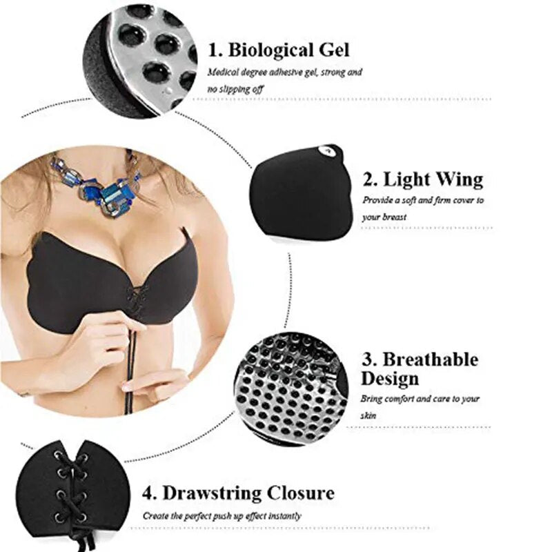 Marisa Women Seamless Self Adhesive Fly Bra Strapless Push Up Bra Wireless Stick On Sexy Lingerie Invisible Silicone Bralette Underwear