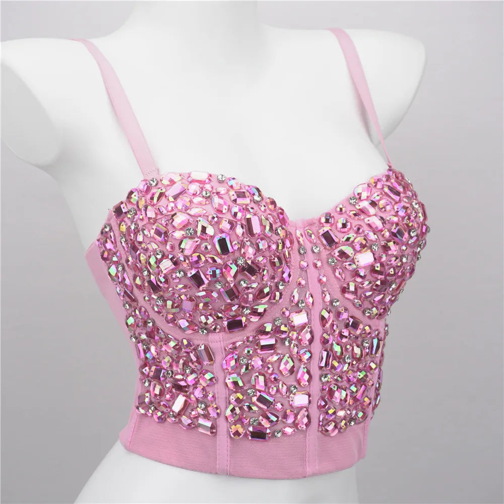 Our Rhinestone Streetwear Push Up Bustier Top Women Underbust Corset Fashion Lingerie Crop Tops Woman Clothes Bralette