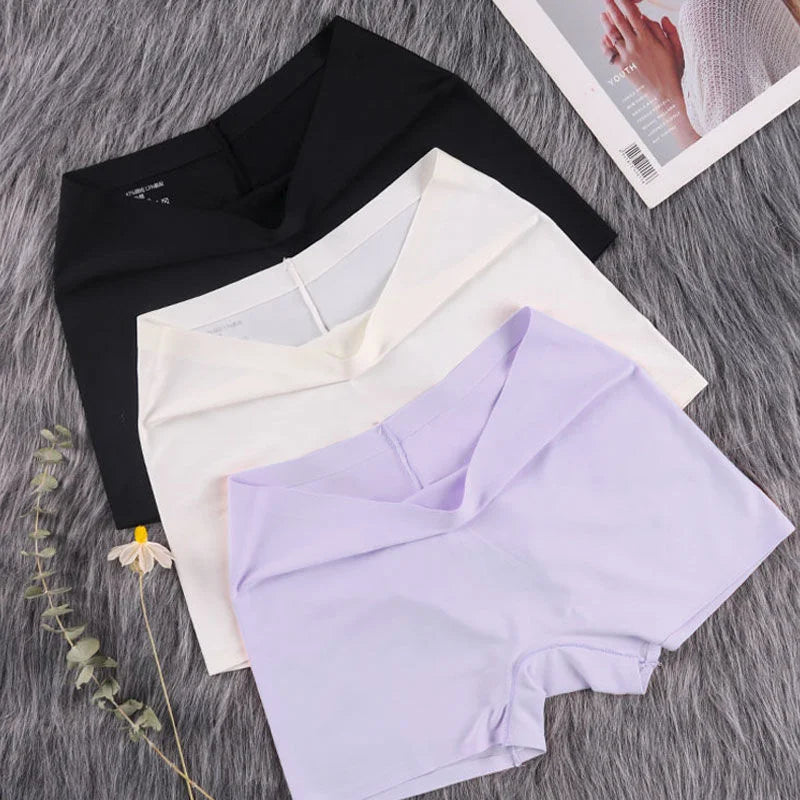 Our 2Pcs Women Ice Silk Boxer Panties Cotton Crotch Antibacterial Underpants Sexy Seamless Safety Pants Thin Fast Dry Underwear