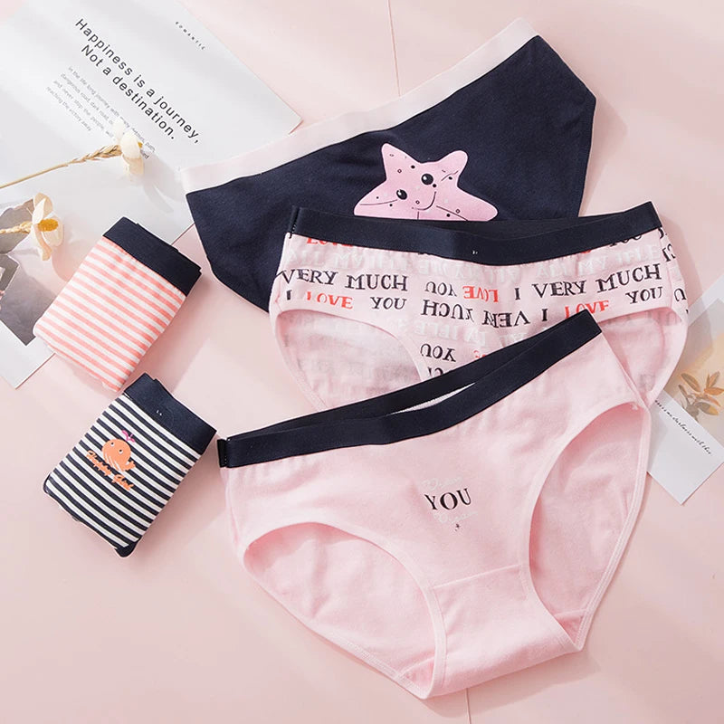 Our 10 Pcs M-XL Women's Sexy Underwear Cute Cotton Panties Briefs For Girl Ladies Lingerie Cartoon Girls Pink Pantys Underpants Thongs