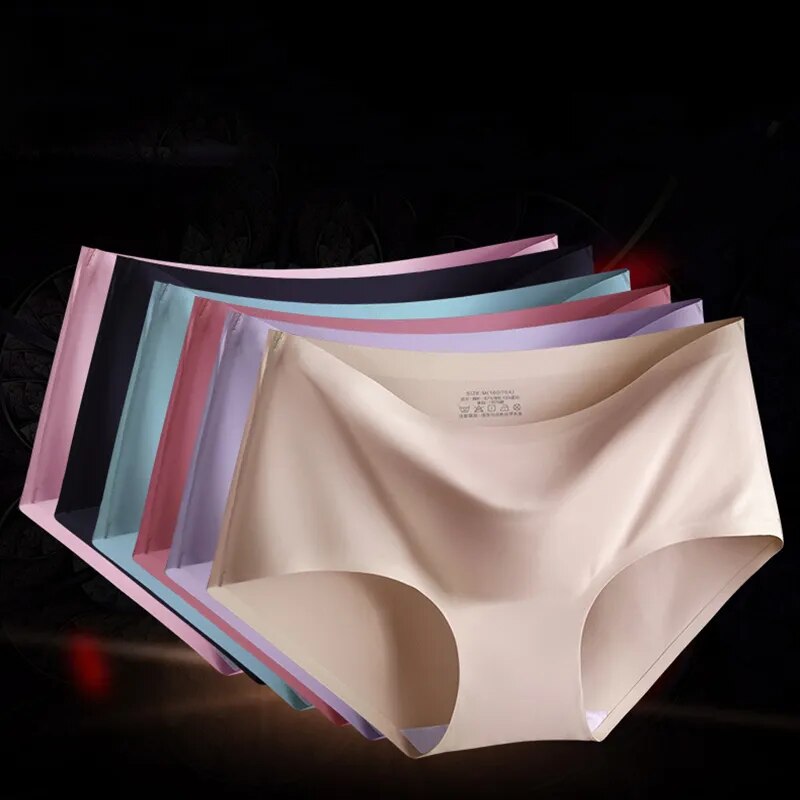 Catherine 3Pcs/Set Seamless Ice Silk Panties For Women Intimate Comfort Briefs Large Size Mid-waist M-XXL Multiple Color Options Lingerie