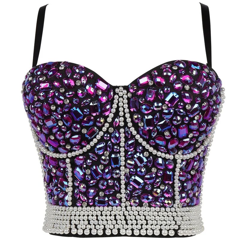 Hallolilla luxury Women Bra Sexy Handmade Rhinestone Corset Party Clothes Lady Push Up Bra Woman Tops Clothing Gothic Shaper Bra