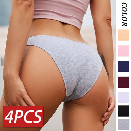 Our 4PCS/Set Women's Cotton Briefs Sexy Low Waist Female Underpants Elasticity Comfortable Underwear  Panties Lingerie M-XXL