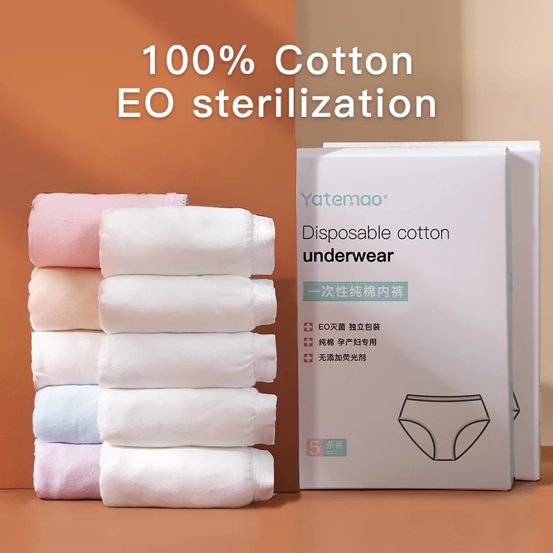 Our 100% cotton 5PCS Briefs Sterilized Disposable Underwear Maternity Underwear cotton Postpartum Underwear Travel Panties