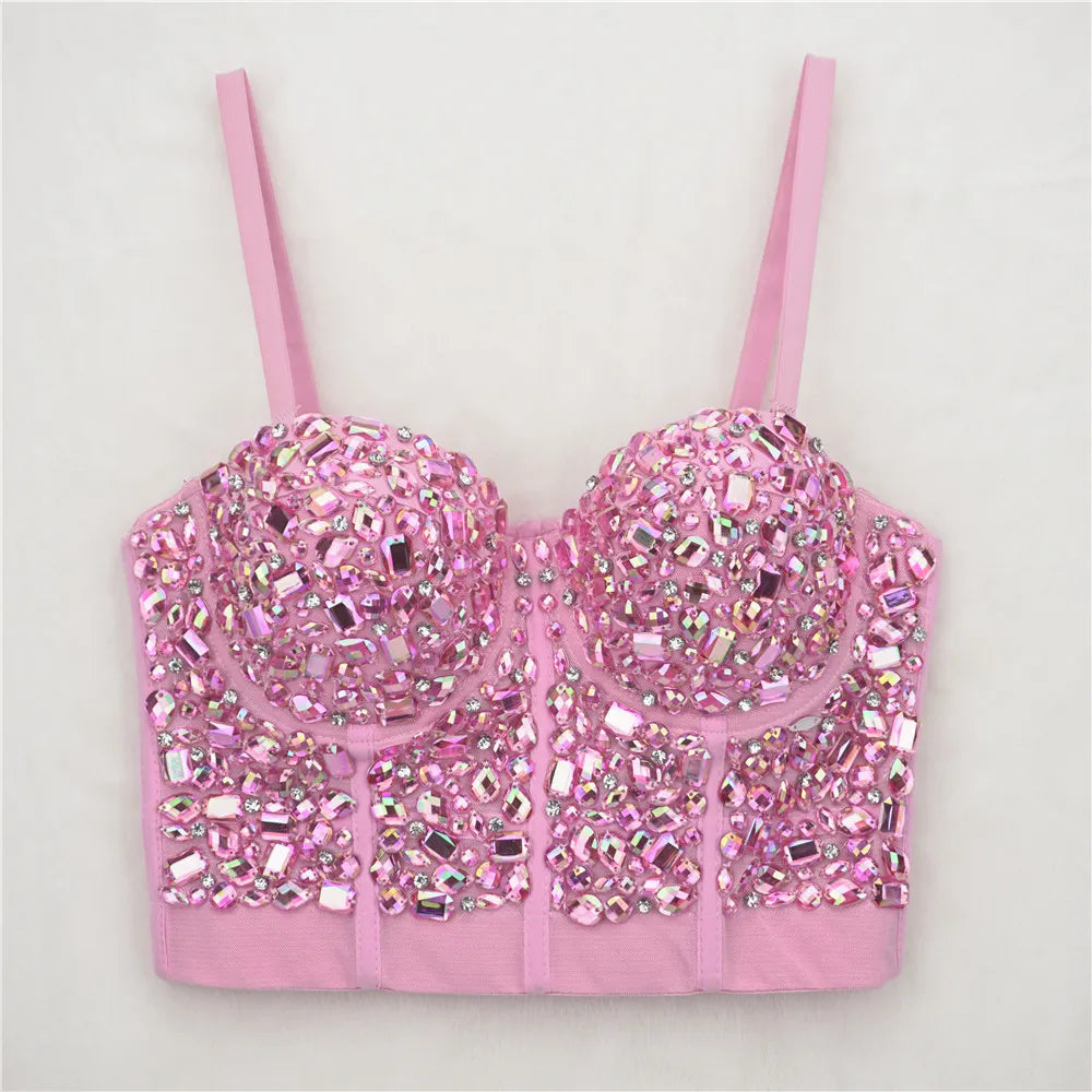 Our Rhinestone Streetwear Push Up Bustier Top Women Underbust Corset Fashion Lingerie Crop Tops Woman Clothes Bralette