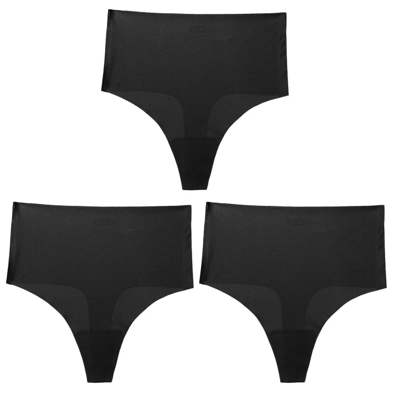 Our 3PCS Women's Panties Set High Waist Seamless Thongs Female Sexy Underwear Silk Satin Lingerie Hot Sale Plus Size G-Strings