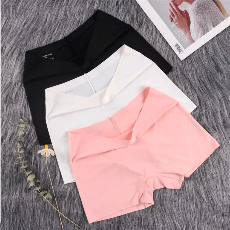 Our 2Pcs Women Ice Silk Boxer Panties Cotton Crotch Antibacterial Underpants Sexy Seamless Safety Pants Thin Fast Dry Underwear