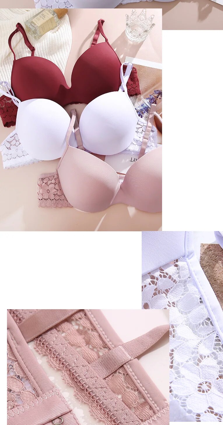 Our push up Seamless silk Lace Sexy Women Underwear Adjustable Strap Breathable Ice Silk Bras For Women Solid Color Bra Gather Up Brassiere