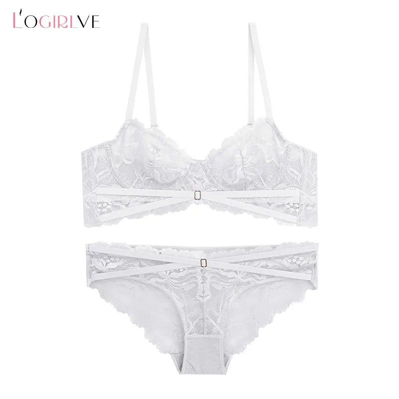 our very sexy set of two Logirlve Ultra-thin Bra Set Lingerie Push Up Brassiere Embroidery Lace Underwear Set Sexy Straps Panties For Women underwear