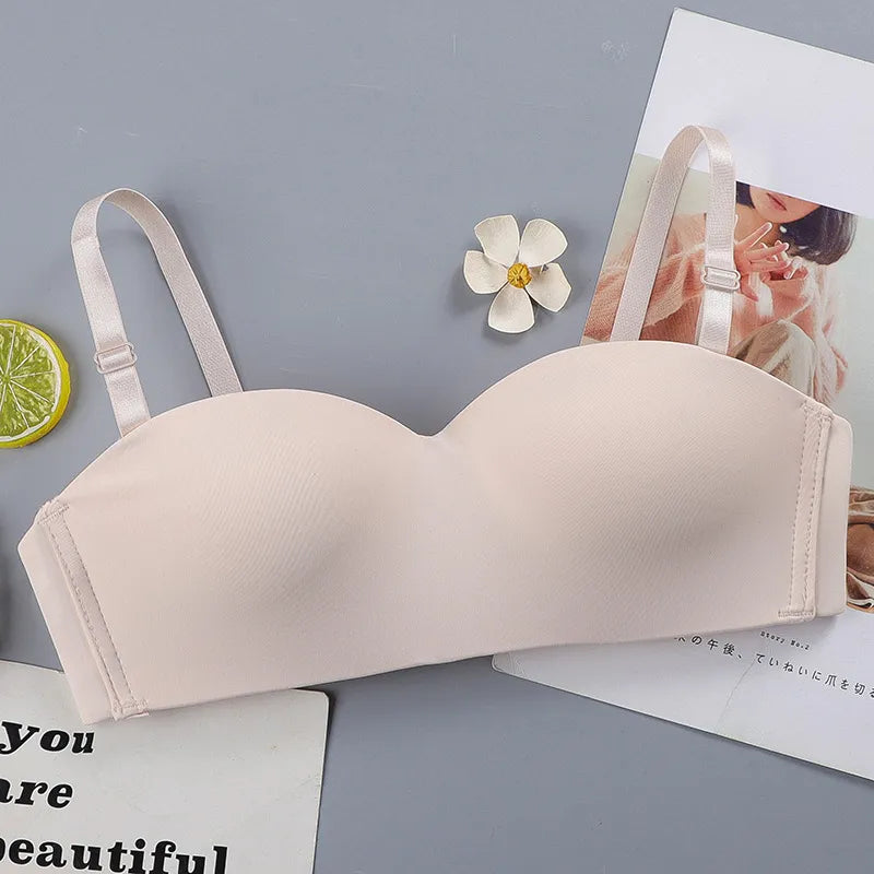 Our Women Sexy Strapless Bra Wireless Female Tube Top Solid Push Up Thin Bras Underwear Convertible Straps Ladies Lingerie Bras