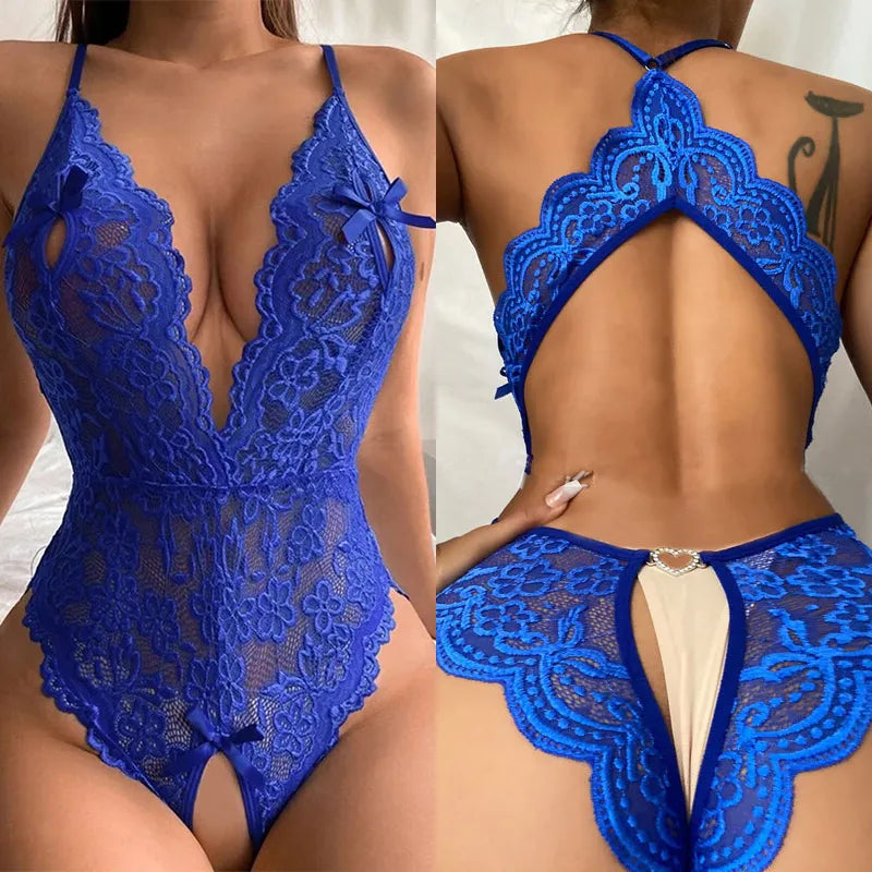 Sexy Crotchless Lingerie Women Lace Open Bras Costumes Teddy Baby Doll Dress bottomless