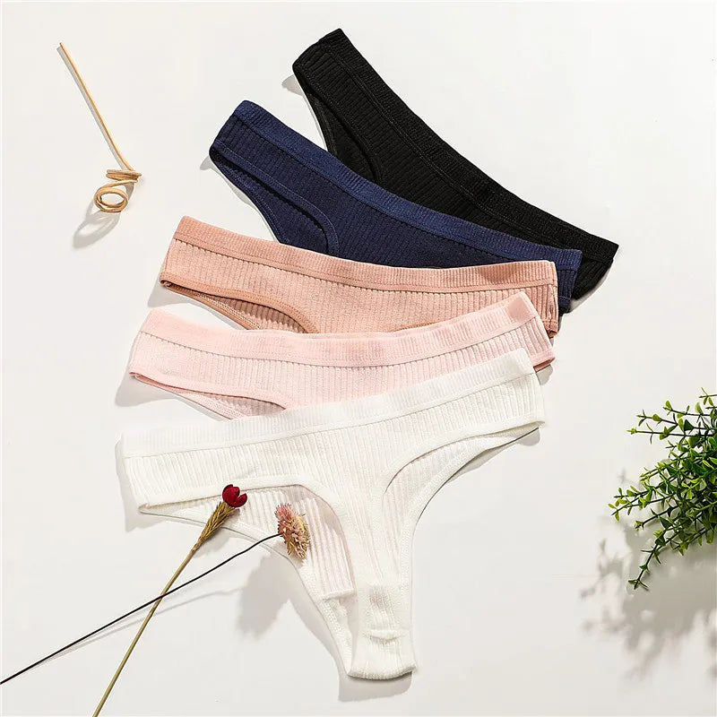 Betty G-string/ thong 2pcs Women'S cotton Panties Seamless Ribbed Thongs Low Waist Underpants Comfortable