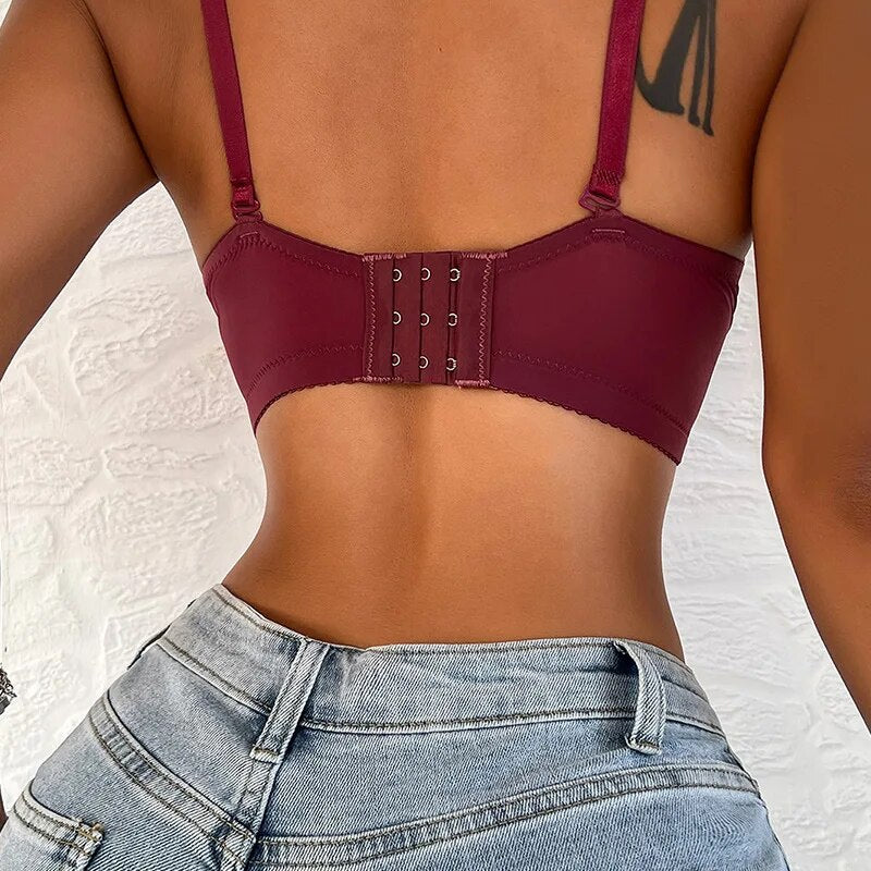 Our Women's Sexy Lingerie Detachable Shoulder Strap Back Buckle Beauty Back Sweat Absorbing Breathable Small Breasts Push-up Bra