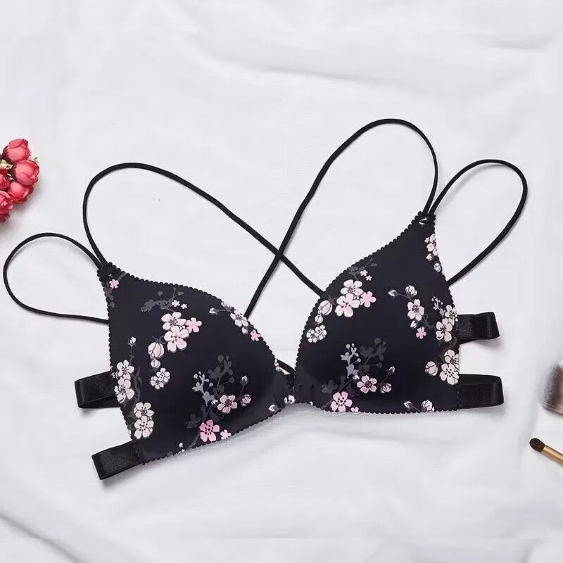 Our Women Flower Printed Bras Front Buckle Wireless Bralette Sexy Lingerie Comfort Push Up Floral Bras