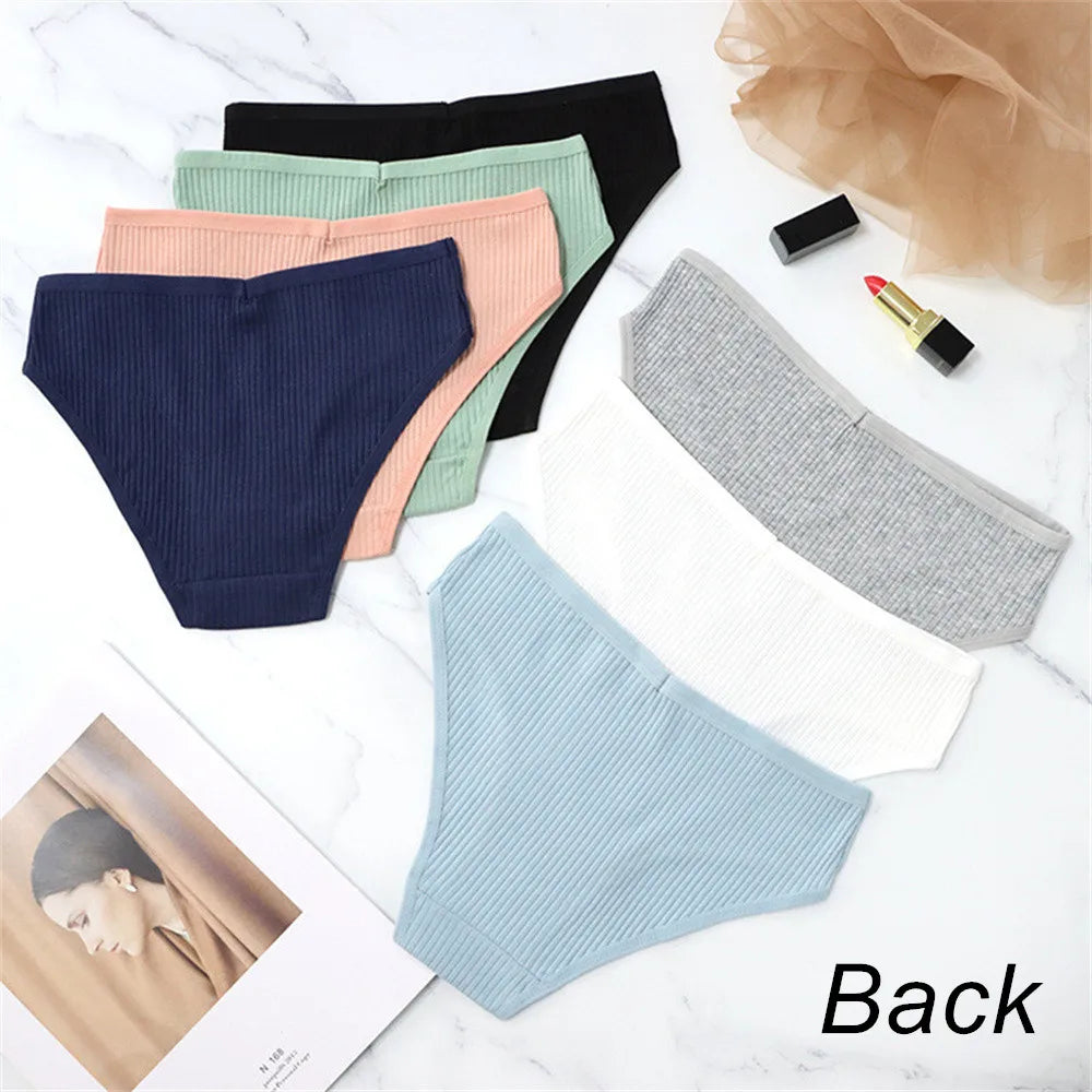 Our 10Pcs/Set Ribbed Cotton Briefs Women Panties Underwear Female Sexy Lady Bikini Pantys Solid Color Intimate Plus Size