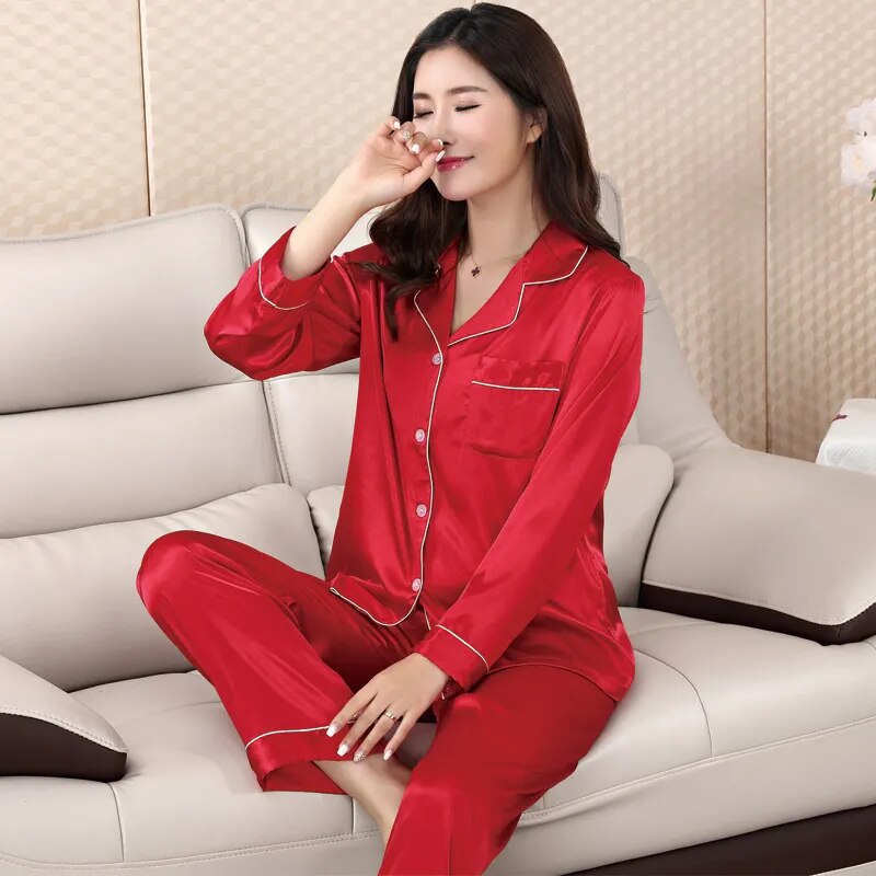 Our Julius erving luxury pretty classic Pajamas Sleepwear Silk Satin Pajamas Long Pajamas Women Set Nightwear Suits Plus Size