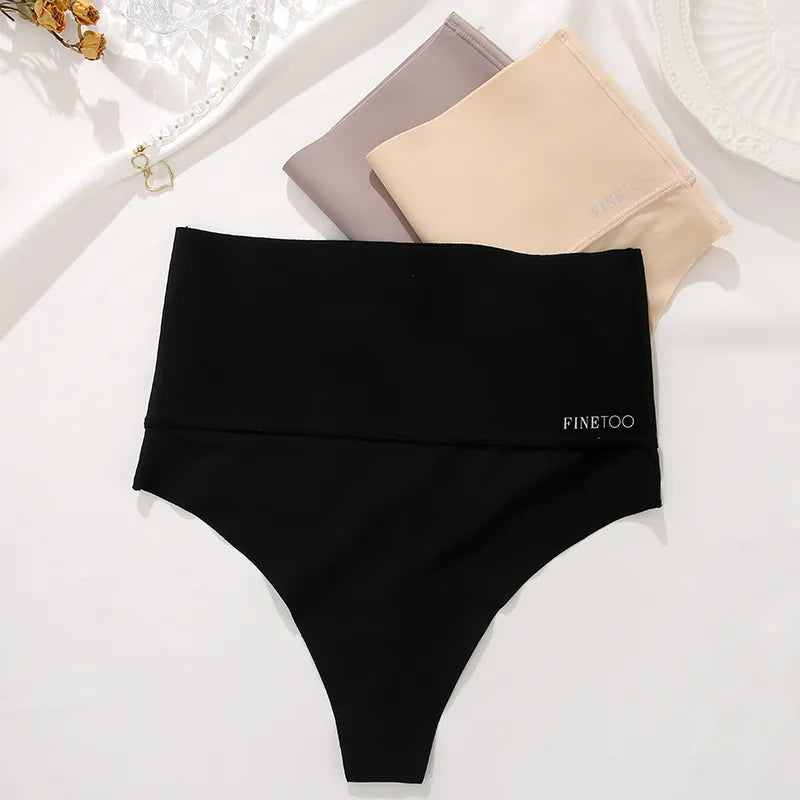 finetoo Seamless silk High Waist Women Thong Black Abdomen Hip Lift Briefs Body Shaping Underwear Breathable Female Panties Plus Size S-XL