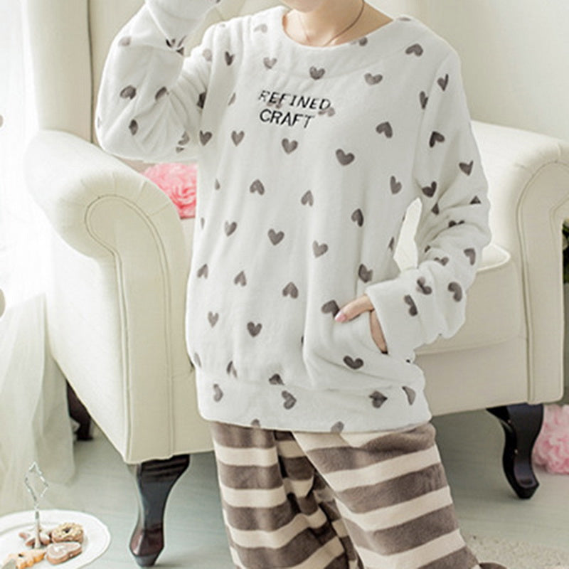 Our fluffy Autumn Winter Warm Flannel Women's Pajamas Set Long-Sleeved Trousers Two-Piece Set Cute Soft Home Wear Clothes For Women